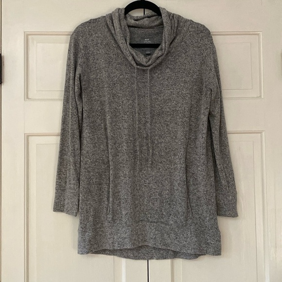 aerie Just Add Leggings Sweater Heathered Gray Size Medium Cowl Neck Drawstring - Picture 1 of 9